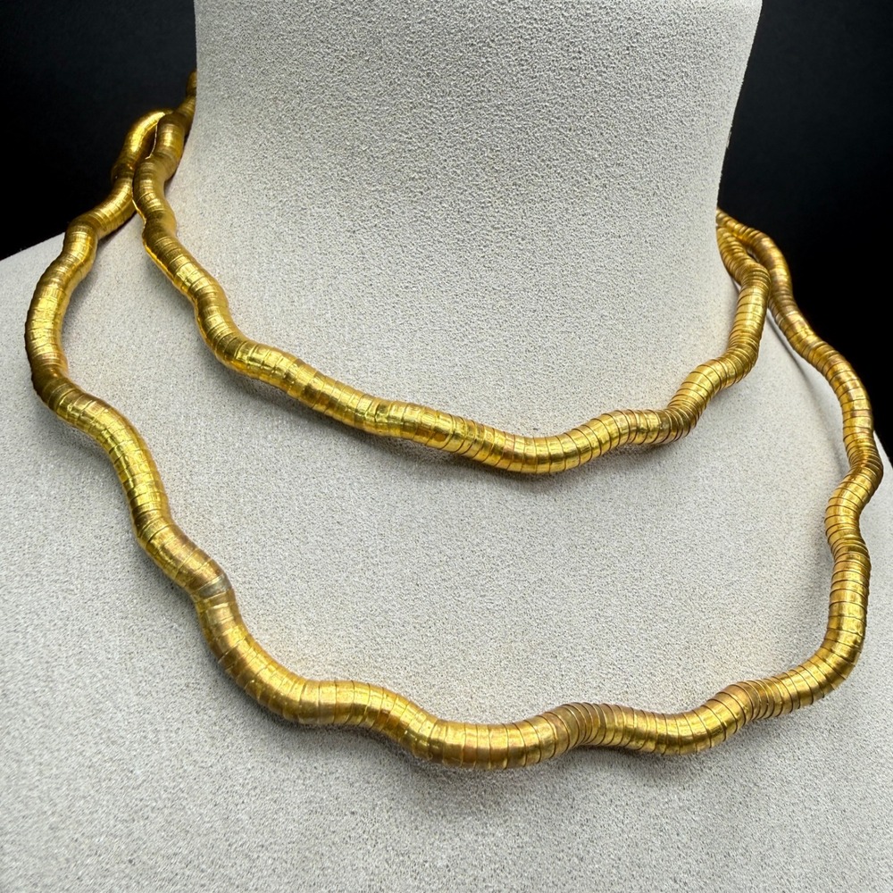 Vintage Gold Tone Necklace Moldable Snake Gas Pipe Brutalist Sculptural 17" READ